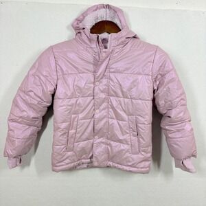 Cat & Jack Girls Puffer Jacket Pink Hooded Full Zip Lined Winter Coat Size Small